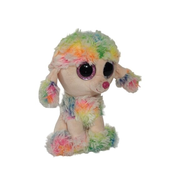 Ty Rainbow Poodle Dog Plush 2017 Stuffed Animal Big Glitter Eyes Colorful - Picture 1 of 11